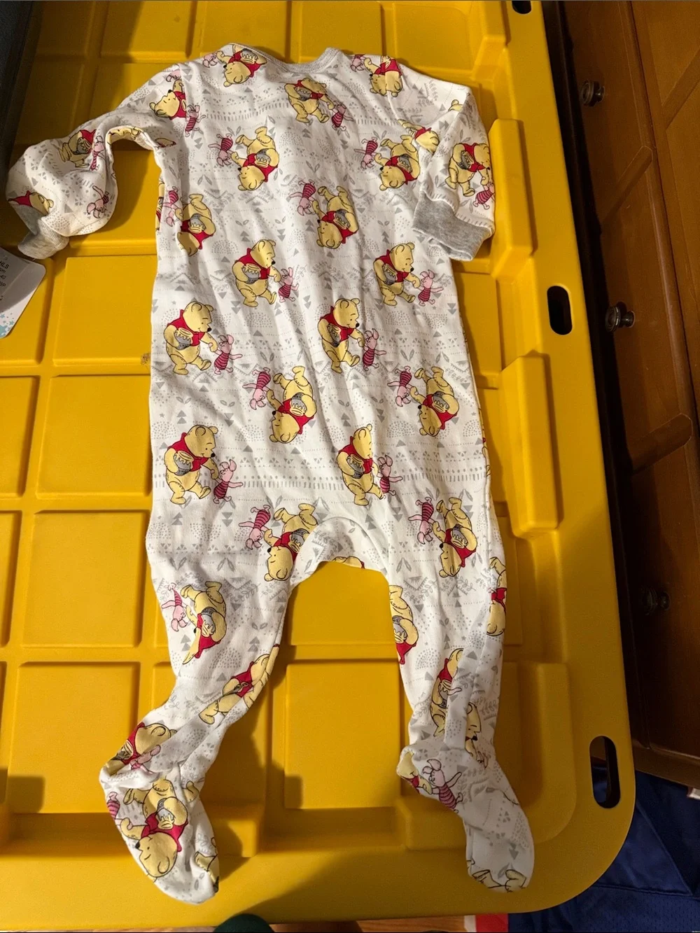 Disney Yellow & White Winnie the Pooh Footed One-Piece new with tags